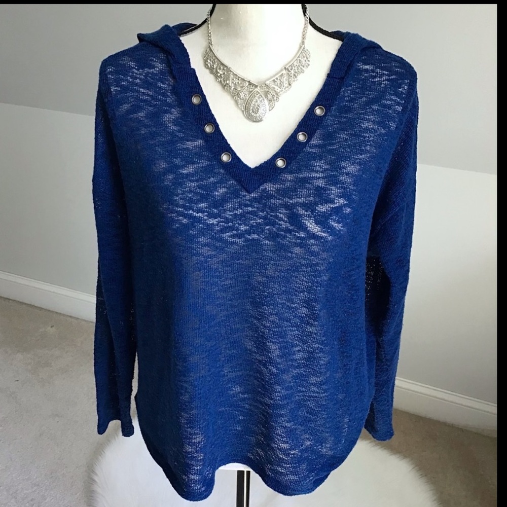 No Boundaries Navy Blue Burnout Grommet Hoodie Size XXL
